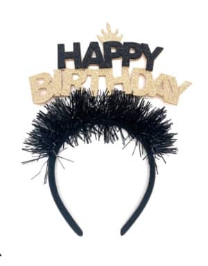 כתר יום הולדת - קשת שחור זהב עם הכיתוב HAPPY BIRTHDAY