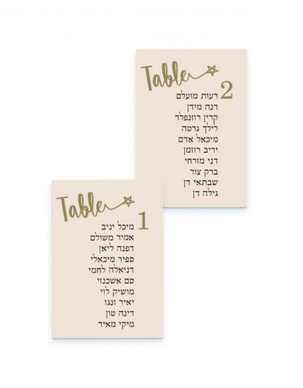 כרטיסי הושבה עם מספרי שולחנות