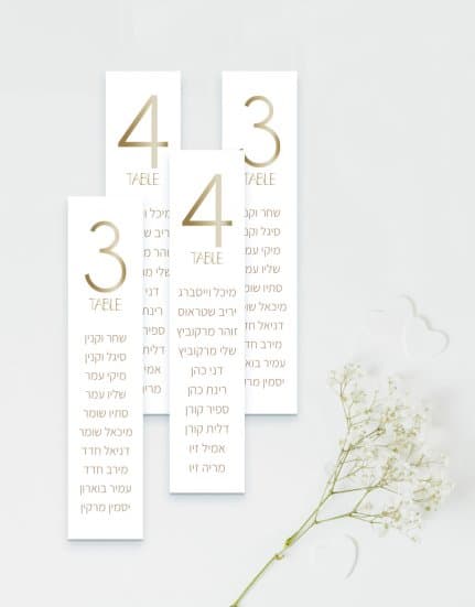 כרטיסי הושבה עם מספרי שולחנות