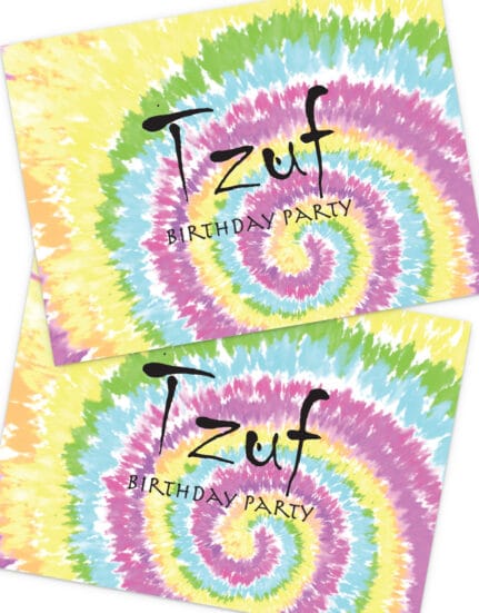 פלייסמנטים בעיצוב טאי די לארגון יום הולדת TYE DYE