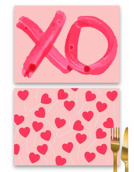 פלייסמנטים לחג האהבה בדגם XO וסוכריות על מקל