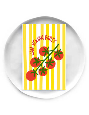 Sicilian Cuisine and Fiesta | כרטיס לאירוע בעיצוב פסים ועגבניות